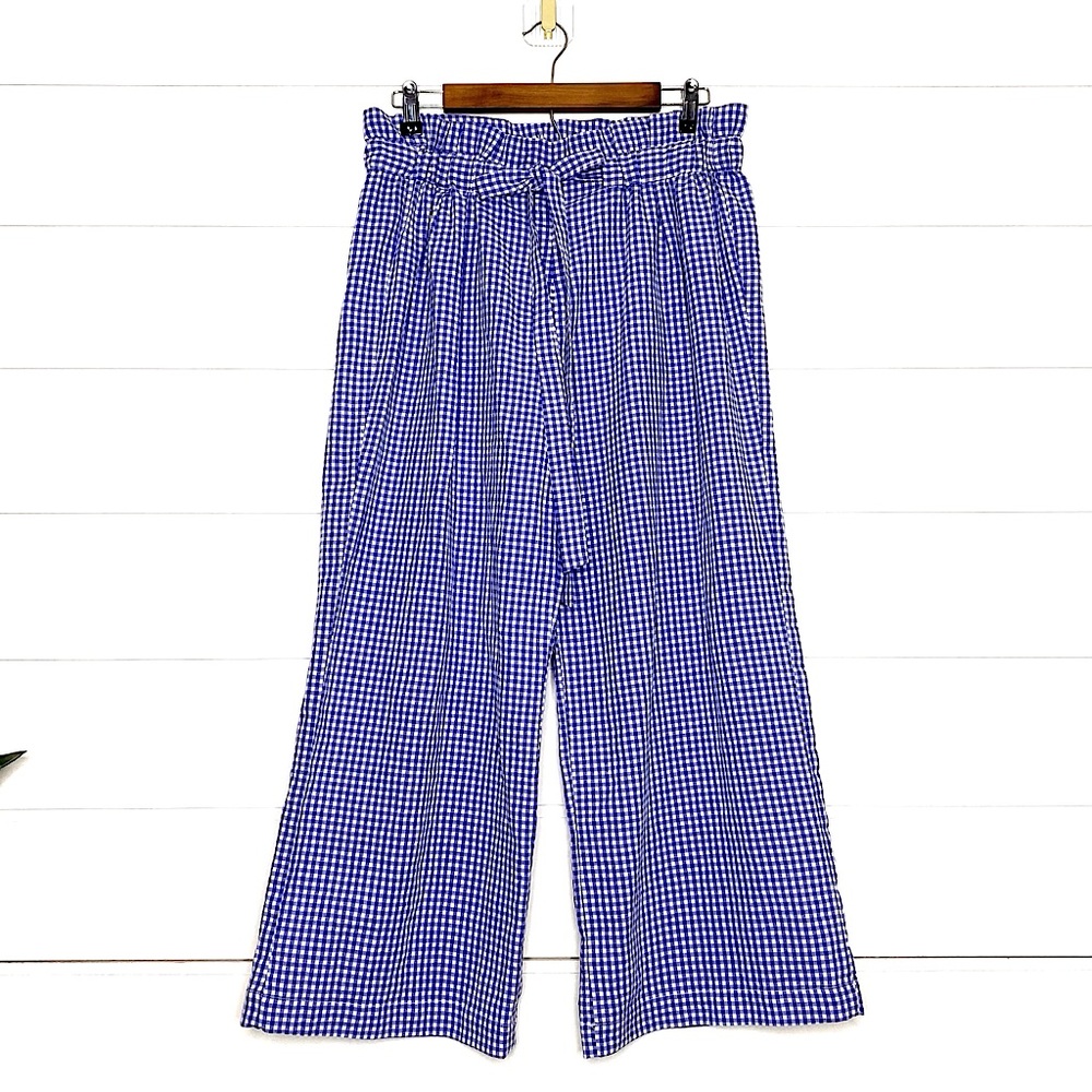 Joie Blue Gingham Wide Leg Pants Size Large